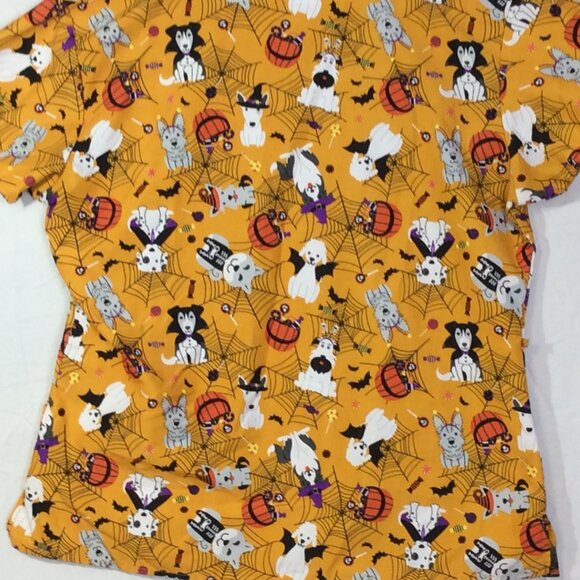 Serene Uniforms Women’s L Halloween Puppies Scrub Top Orange Black Polyester - Picture 5 of 5